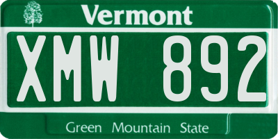 VT license plate XMW892