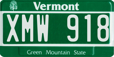 VT license plate XMW918