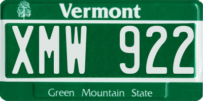VT license plate XMW922