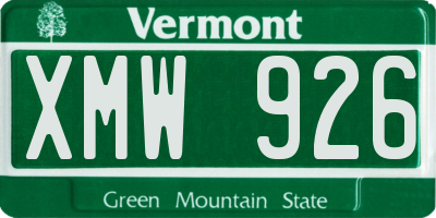 VT license plate XMW926