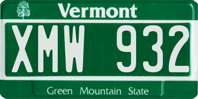 VT license plate XMW932