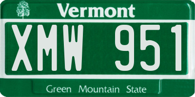 VT license plate XMW951