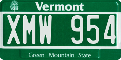 VT license plate XMW954