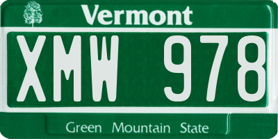 VT license plate XMW978
