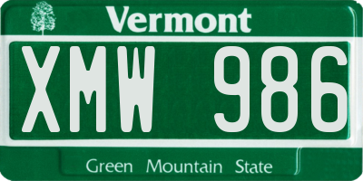 VT license plate XMW986
