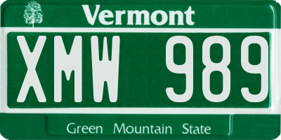 VT license plate XMW989