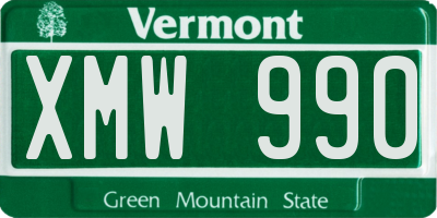 VT license plate XMW990