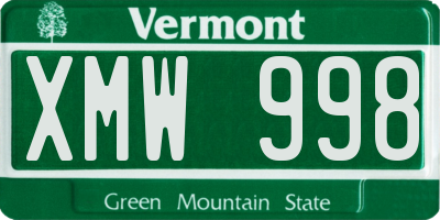 VT license plate XMW998