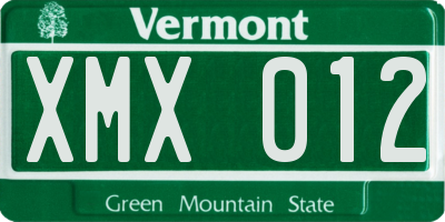 VT license plate XMX012