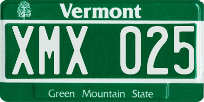 VT license plate XMX025