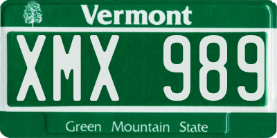 VT license plate XMX989