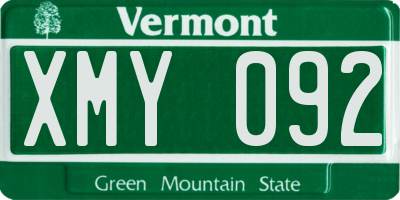 VT license plate XMY092