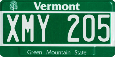 VT license plate XMY205