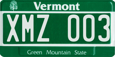 VT license plate XMZ003