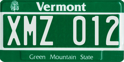 VT license plate XMZ012