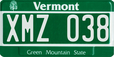 VT license plate XMZ038