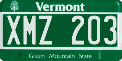 VT license plate XMZ203