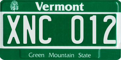 VT license plate XNC012