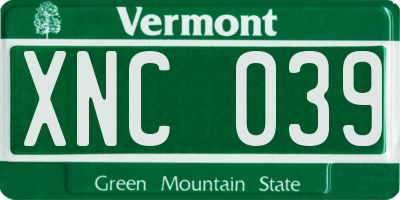 VT license plate XNC039
