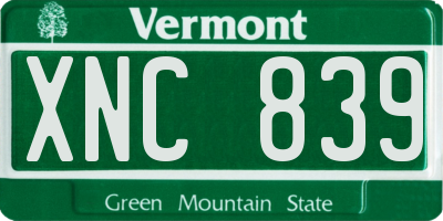 VT license plate XNC839