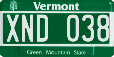 VT license plate XND038