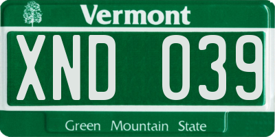 VT license plate XND039