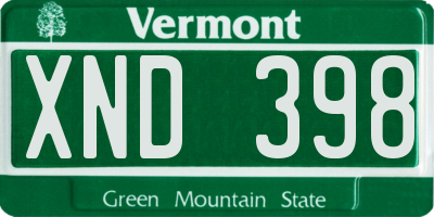 VT license plate XND398