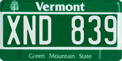 VT license plate XND839