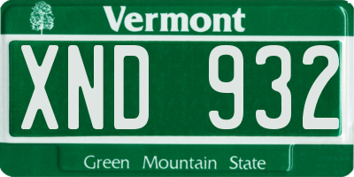 VT license plate XND932