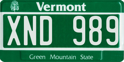 VT license plate XND989