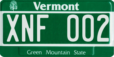 VT license plate XNF002