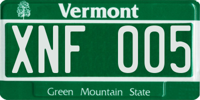 VT license plate XNF005
