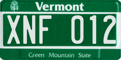 VT license plate XNF012