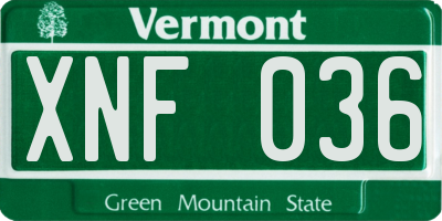 VT license plate XNF036