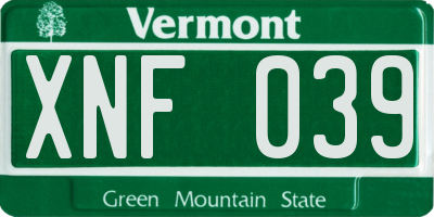 VT license plate XNF039