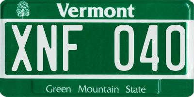 VT license plate XNF040