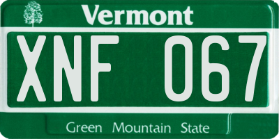 VT license plate XNF067