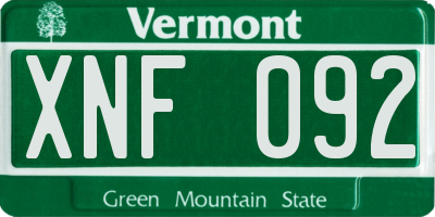 VT license plate XNF092