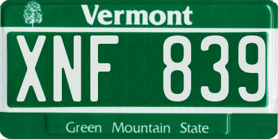 VT license plate XNF839