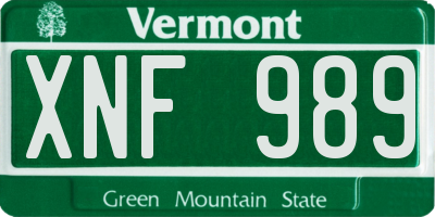 VT license plate XNF989