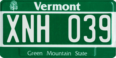 VT license plate XNH039