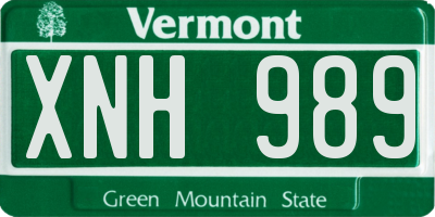 VT license plate XNH989