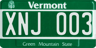 VT license plate XNJ003