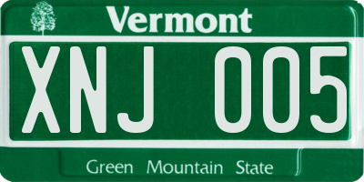 VT license plate XNJ005