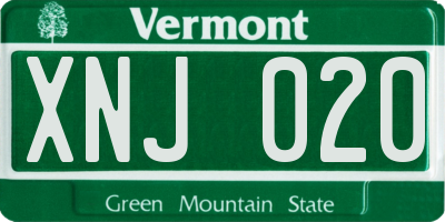 VT license plate XNJ020