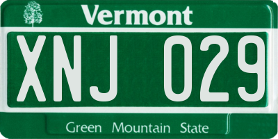 VT license plate XNJ029