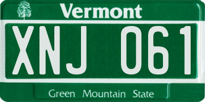 VT license plate XNJ061