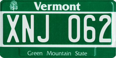 VT license plate XNJ062