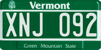VT license plate XNJ092