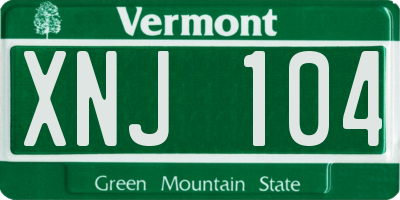 VT license plate XNJ104